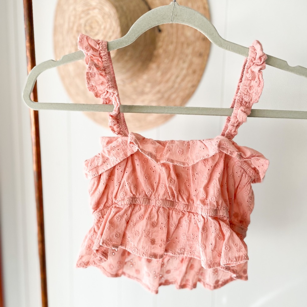 FAVLUX Pink Eyelet Ruffle Crop Top - Picture 4 of 5